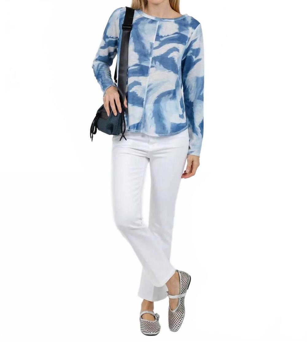 NEW ELLIOTT LAUREN crew neck long sleeve tee in blue multi
